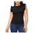 Blusa blusinha canelada cavada babado casual feminina Preto