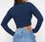 blusa cropped feminino canelado manga longa gola alta fashion Azul marinho