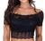 Blusa Cropped feminino renda ombro a ombro com bojo moda gringa Preto