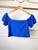 Blusa Cropped laise ciganinha manga curta babados feminino casual Azul