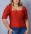 Blusa Cropped plus size decote reto V bufante feminino estilo Vermelho