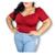 Blusa cropped plus size macio manga bufante decote drapeado poliéster feminino moda Vermelho