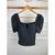 Blusa Cropped poliéster manga bufante decot v feminino com bojo Preto