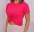 Blusa cropped viscolycra nozinho frontal manga curta feminino estilo Pink