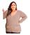 Blusa de Frio Bolso Tricot Ponto Trabalhado Plus Size Casaco Areia