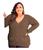 Blusa de Frio Bolso Tricot Ponto Trabalhado Plus Size Casaco Caqui