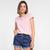 Blusa Dom Fashion Decote Recorte Tule Estampada Feminina Rosa