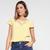 Blusa Dom Fashion Decote Recorte Tule Estampada Feminina Amarelo