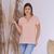 Blusa Feminina Blusa Com Decote Gola V em Renda Crepe Premium Rosa bebe