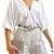 Blusa Feminina Decote V Bata Moda Social Curta Elegante - Bruna 1 Branco