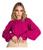 Blusa Feminina Inverno Tricot Grosso Manga Bufante Frio Lã Tricô Canelado Gola Redonda Quentinha Quente Moda Blusa tricot rosa pink