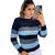 Blusa Feminina Manga Longa Listrada Estilo Inverno Blogueira Azul marinho