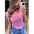 Blusa feminina viscolycra aplicação perólada gola rasa casual Pink