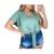 Blusa feminina viscolycra manga curta gola rasa amarração fashion Azul bic