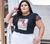 Blusa t-shirt plus size manga curta tule poá diversos feminino fashion Preto