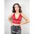 Blusa top Cropped renda alça detalhe no decote v com bojo moda feminina Vermelho