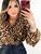 Blusa Transpassada Camisa Social Decote V Manga Longa Duna Plus Size Animal print