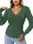 Blusinha Feminina Manga Longa Trançada Tricot Modal Blusa Trancinha Manga Comprida Gola V Verde militar