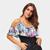 Body Top Moda Open Shoulder Floral  Preto, Rosa