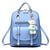 Bolsa Mochila Feminina Couro Com Chaveiro Urso Casual Azul