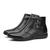 Bota Casual Couro Feminina Solado Rasteiro Cano Curto Zíper Lateral Bico Redondo Preto Preto