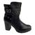 Bota Mooncity 73122 Cano Curto Salto Grosso Alto Tratorado Fivela Ziper Feminino Preto