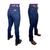 Calça Country Jeans Feminina Carpinteira Os Boiadeiros Stonada Cós Alto Flare Ref: 591 Azul, Escuro