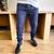 calça jeans jogger masculina jeans rasgado, sarja com elastico e bolso Azul marinho