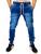 calça jeans jogger masculina jeans rasgado, sarja com elastico e bolso Jeans liso medio