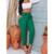 Calça linho pantacurt alfaiataria feminina botão skinny social - com cinto fake Verde bandeira