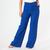 Calça Pantalona Feminina Risca De Giz Cintura Alta Com Bolso Azul