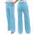 Calça Wide Leg Feminina Sarja Cintura Alta Pernas Largas Azul claro