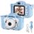 Camera Digital Infantil Efeitos Fotos Voz Recarregável Com Capa Alça Proteção Cachorro Jogos Azul