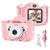 Camera Digital Infantil Efeitos Fotos Voz Recarregável Com Capa Alça Proteção Cachorro Jogos Rosa