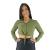 Camisa Cropped Blusinha Feminina Manga Longa Botão Amarração Verdemilitar