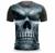 Camisa de Caveira Masculina Estampada 3D Camiseta Casual Skull Cinza, Claro