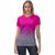 Camisa Feminina Academia Blusa Fitness Caminhada Treino Manga Curta Degrade Rosa cinza