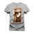 Camiseta Algodão Estampada Unissex T-Shirt Confortável Cavalo E Homem Cinza