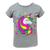 Camiseta blusa infantil para menina 100% algodão Cinza unicornio