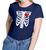 Camiseta Caveira Esqueleto Osso Coração Baby Look 100% Algodão Azul marinho