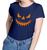 Camiseta Feminina Baby Look Abóbora Rosto Halloween Novidade! Azul marinho