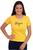 Camiseta Feminina Básica Frases Evangélicas Algodão Blessed Amarelo
