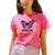 Camiseta Feminina T-shirt Manga Curta De Verão Estampa De Borboleta Animal Blusinha GuGi Rosa