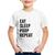 Camiseta Infantil Eat, Sleep, Poop, Repeat - Foca na Moda Branco