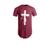 Camiseta Longline Swag Oversize Camisas Masculinas Estampada Básica Algodão Blusa Cruz Gospel Evangélica Cristã Vermelho, Bordô