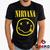 Camiseta Nirvana 100% Algodão Diversos Modelos Rock Geeko Preto gola careca nome acima