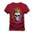 Camiseta Plus Size Agodão T-Shirt Unissex Premium Macia Estampada Caveira Usando Coroa Bordô