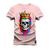 Camiseta Plus Size Estampada Algodão Premium Confortável Caveira Usando Coroa Rosa