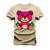 Camiseta Plus Size Premium Malha Confortável Estampada Urso Rosa X Bege