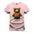 Camiseta Premium T-Shirt Algodão Estampada Unissex Ursinho De Capuz Fofo Rosa